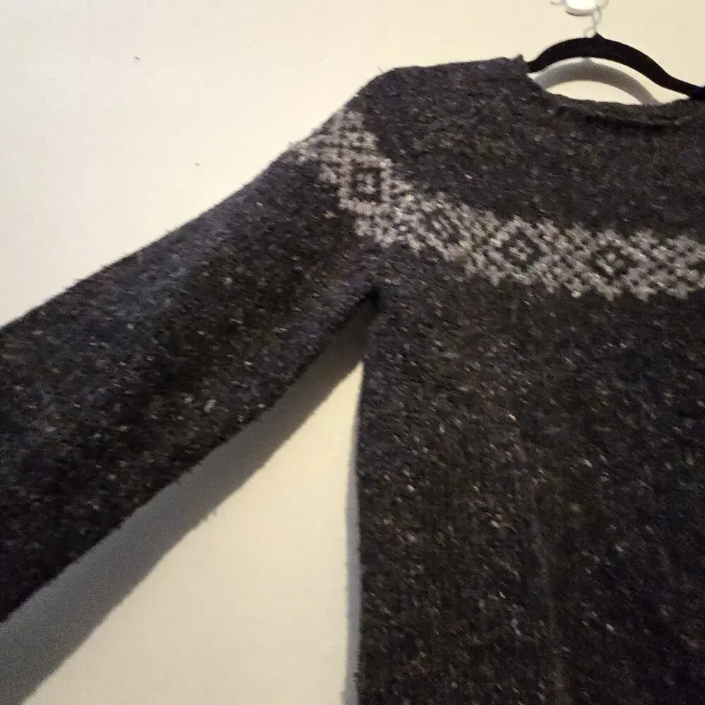 Vtg 80s 90s Abercrombie Fitch Wool Fair Isle Sweater Men SM Gray Hong Kong Tweed